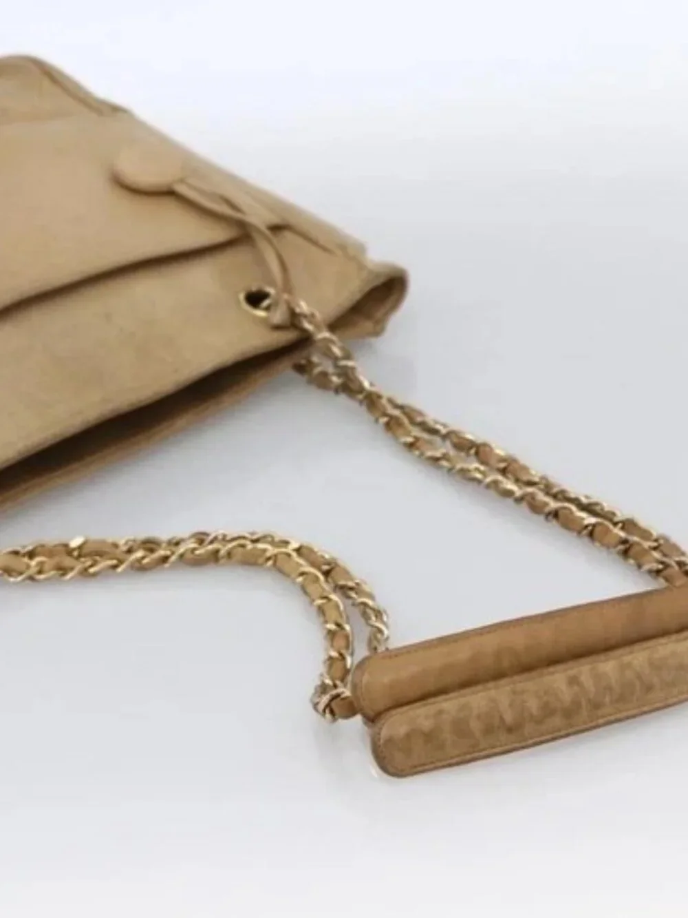 CHANEL Matelasse Chain Shoulder Bag Lamb Skin Beige Gold CC Auth 172997